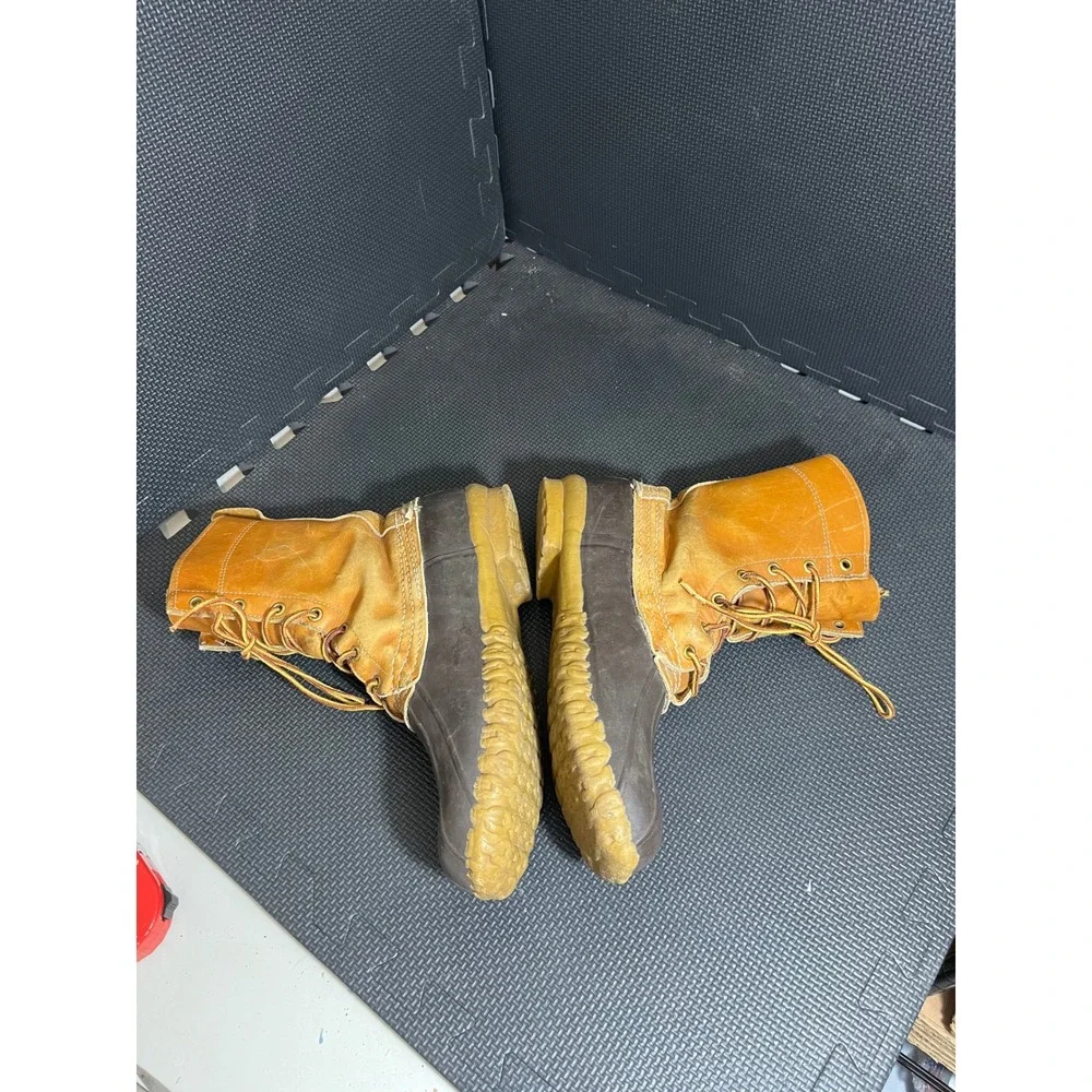 LL Bean Duck Boots Womens 11 Tan‎ Brown Leather Rubber 8 Inch Hunting Rain Shoes
